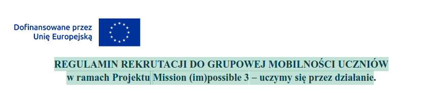 REGULAMIN REKRUTACJI DO GRUPOWEJ MOBILNOŚCI UCZNIÓW